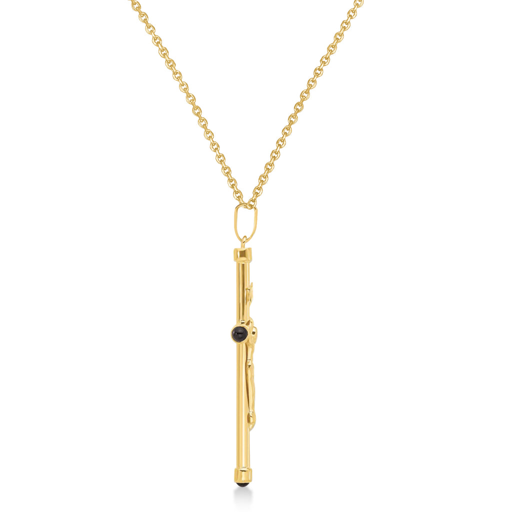 Onyx Crucifix Pendant Necklace 14K Yellow Gold