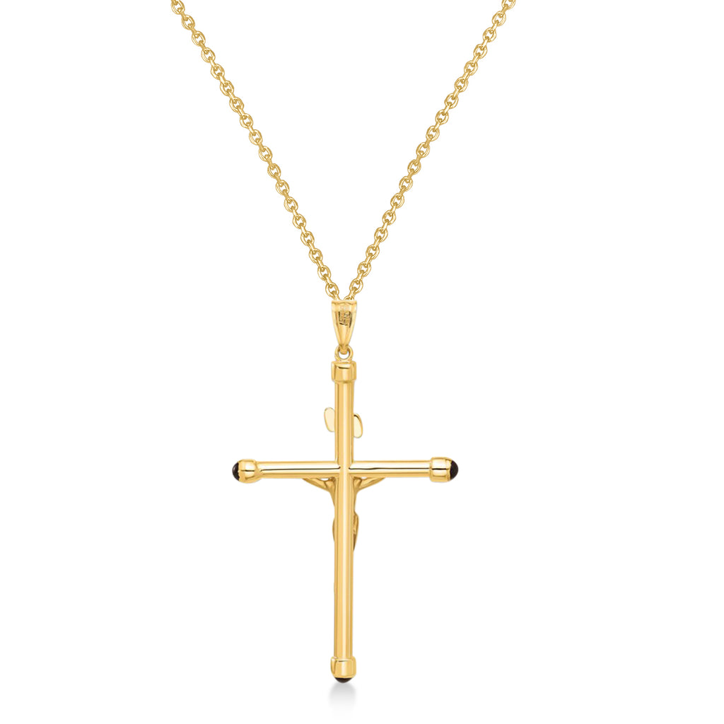 Onyx Crucifix Pendant Necklace 14K Yellow Gold
