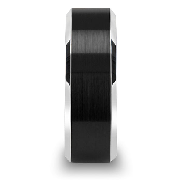 Beveled Brush Black Ceramic Center Tungsten Carbide Wedding Band (8mm)