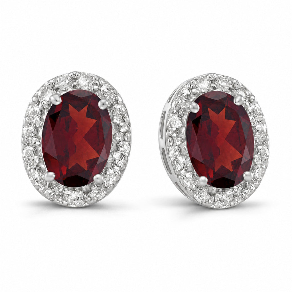 Diamond and Garnet Earrings 14k White Gold 1.92ct — angled product reference from matching 6x4mm version