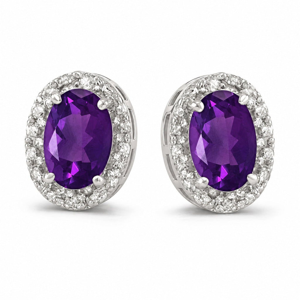 Diamond and Amethyst Earrings 14k White Gold 1.46ct — angled product reference from matching 6x4mm version