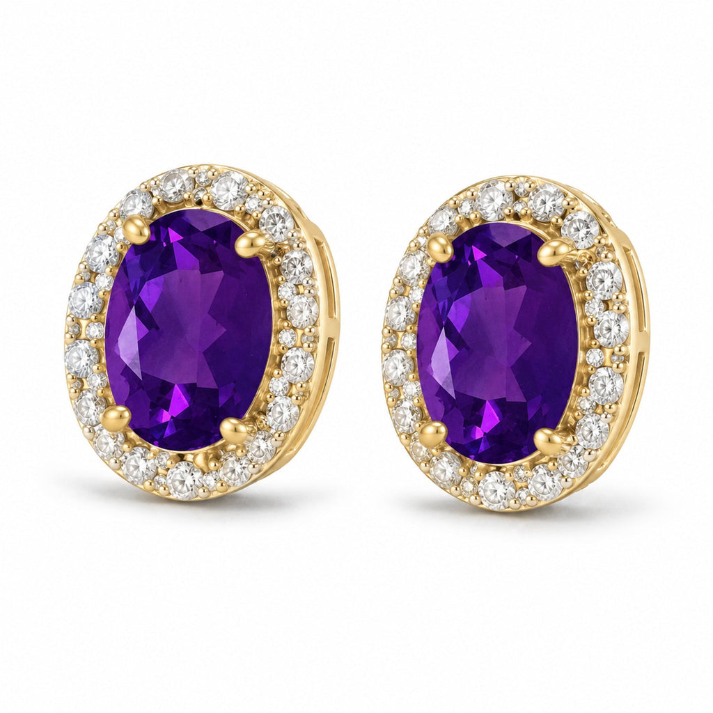 Diamond and Amethyst Earrings 14k Yellow Gold 1.46ct — angled product reference from matching 6x4mm version
