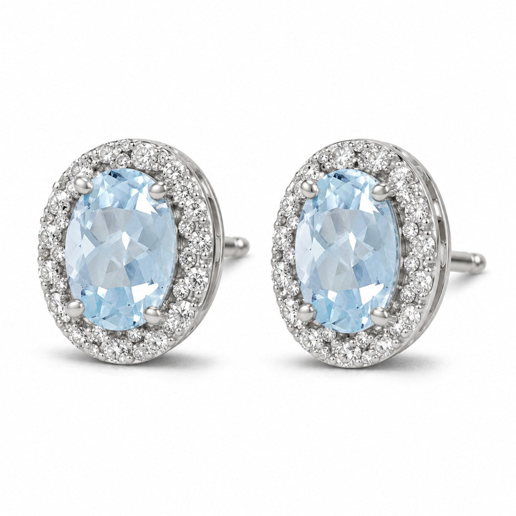 Diamond and Aquamarine Earrings 14k White Gold 1.46ct — angled product reference from matching 6x4mm version