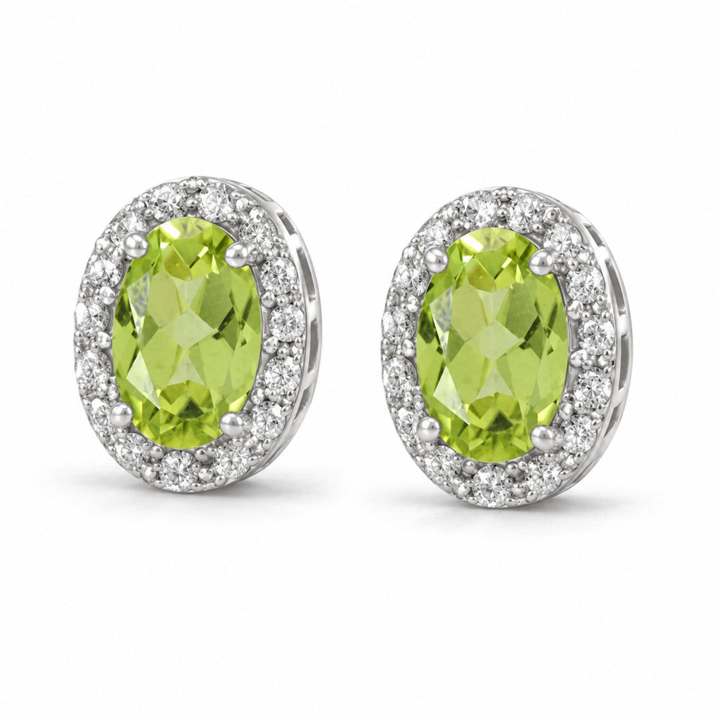 Diamond and Peridot Earrings 14k White Gold 1.82ct — angled product reference from matching 6x4mm version