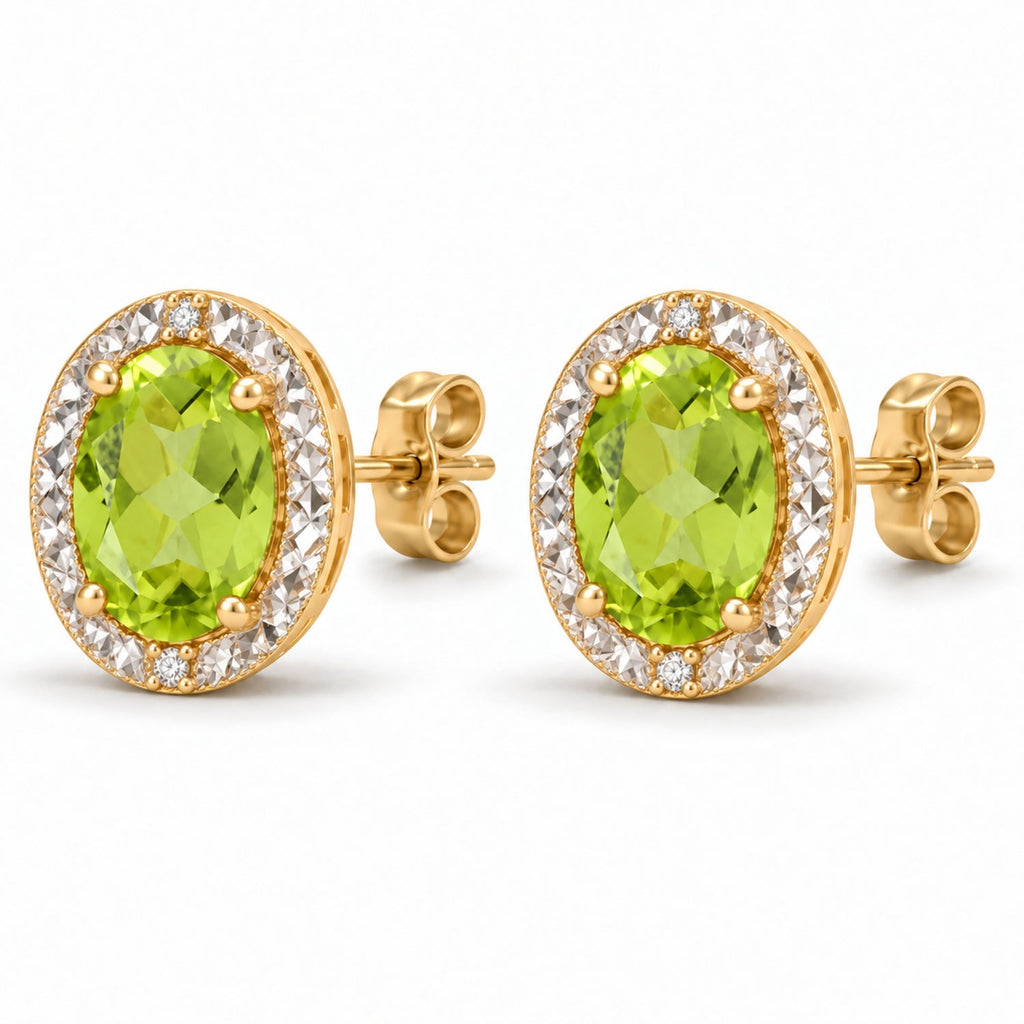 Diamond and Peridot Earrings 14k Yellow Gold 1.82ct — angled product reference from matching 6x4mm version