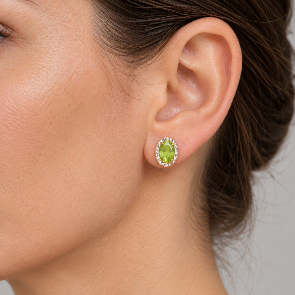 Diamond and Peridot Earrings 14k Yellow Gold 1.82ct — close-up model reference; illustrative scale