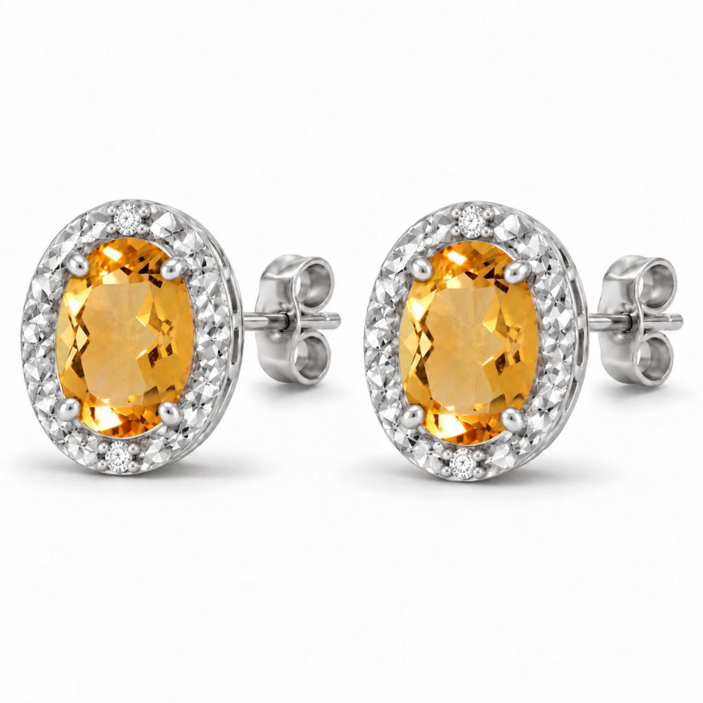 Diamond and Citrine Earrings 14k White Gold 1.46ct — angled product reference from matching 6x4mm version