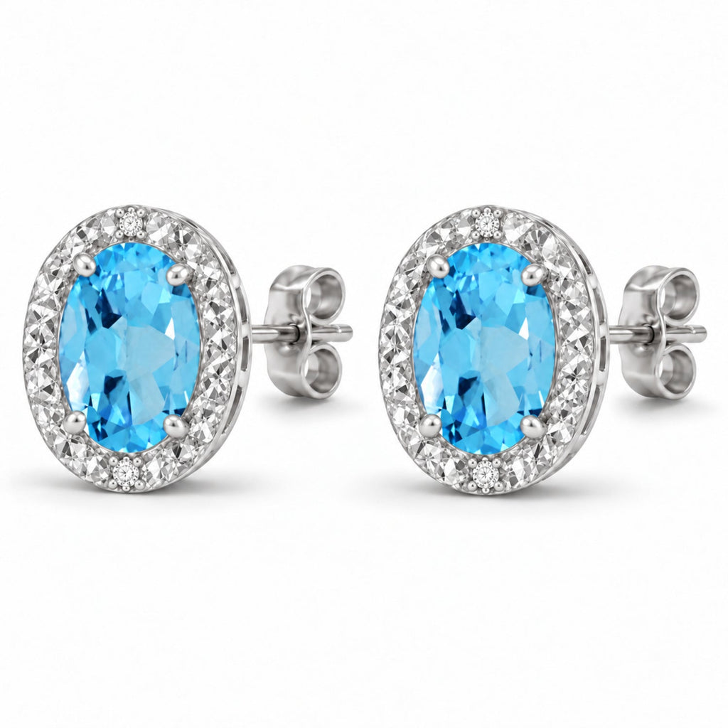 Diamond and Blue Topaz Earrings 14k White Gold 2.02ct — angled product reference from matching 6x4mm version