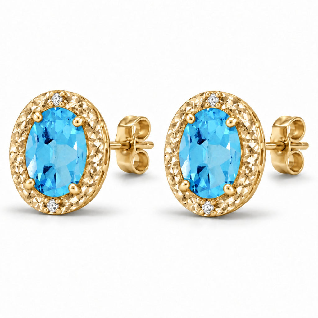 Diamond and Blue Topaz Earrings 14k Yellow Gold 2.02ct — angled product reference from matching 6x4mm version