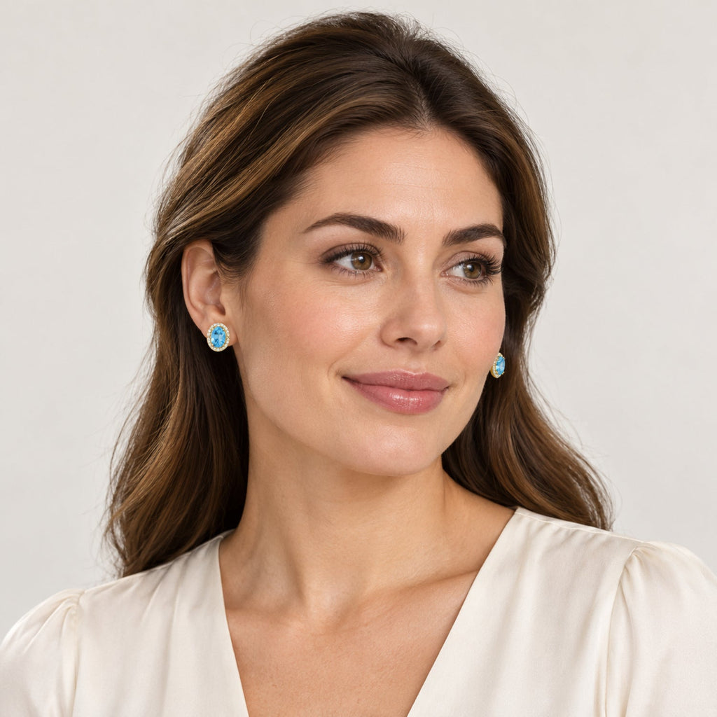 Diamond and Blue Topaz Earrings 14k Yellow Gold 2.02ct — full-face model reference; illustrative scale