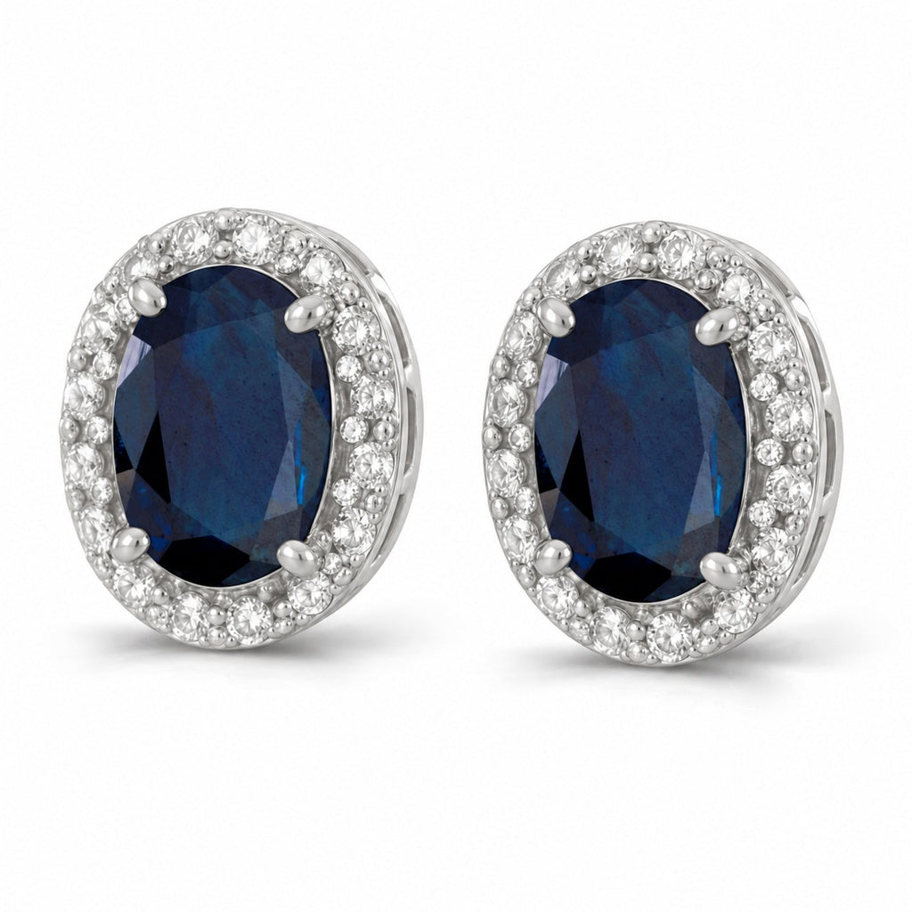 Diamond and Blue Sapphire Earrings 14k White Gold 2.22ct — angled product reference from matching 6x4mm version
