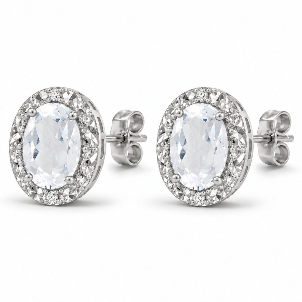 Diamond and White Topaz Earrings 14k White Gold 2.02ct — angled product reference from matching 6x4mm version