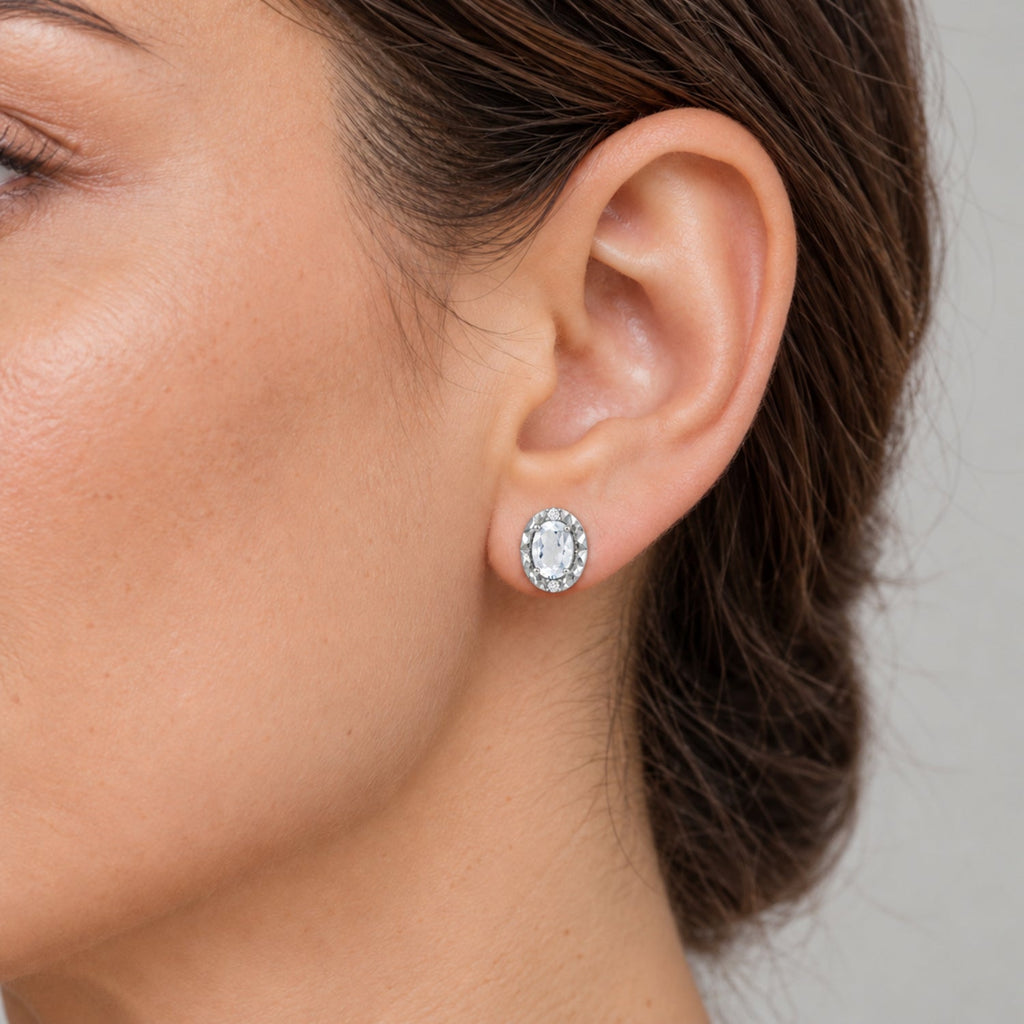Diamond and White Topaz Earrings 14k White Gold 2.02ct — close-up model reference; illustrative scale