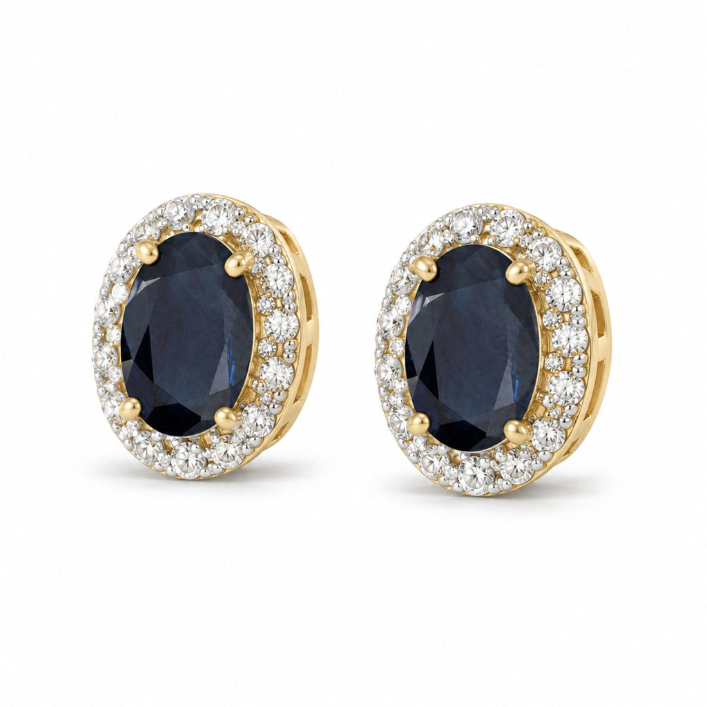 Diamond and Blue Sapphire Earrings 14k Yellow Gold 2.22ct — angled product reference from matching 6x4mm version