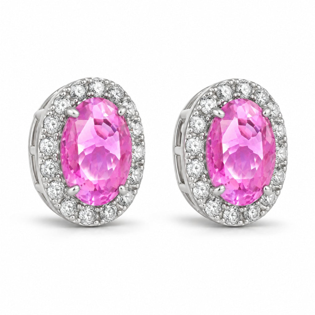 Diamond and Pink Sapphire Earrings 14k White Gold 2.02ct — angled product reference from matching 6x4mm version