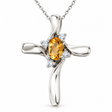 Oval Citrine & Diamond Cross Necklace Pendant 14k White Gold (0.50ct)