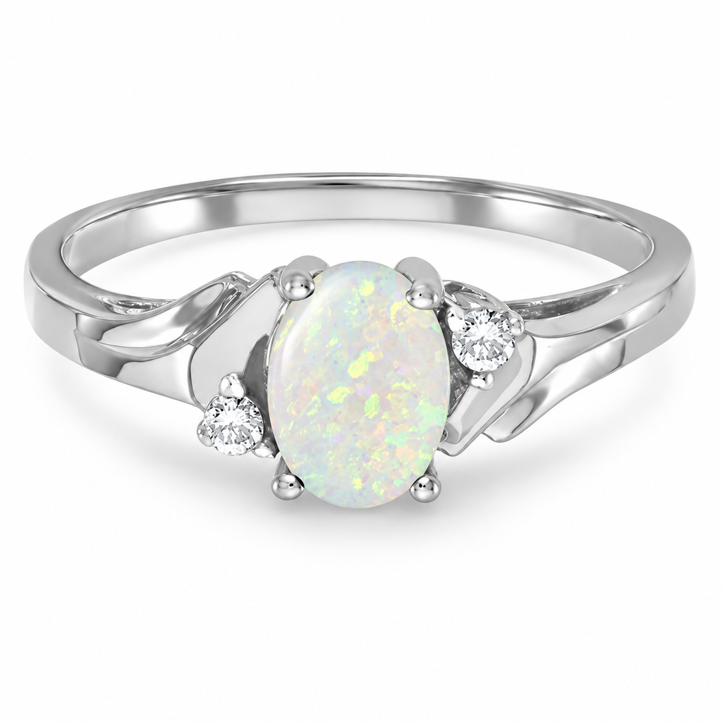Oval Opal and Diamond Ring in 14K White Gold (0.46ct) — alternate product view