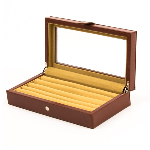 Twenty-pair Cufflinks Box Storage Case Brown Leather
