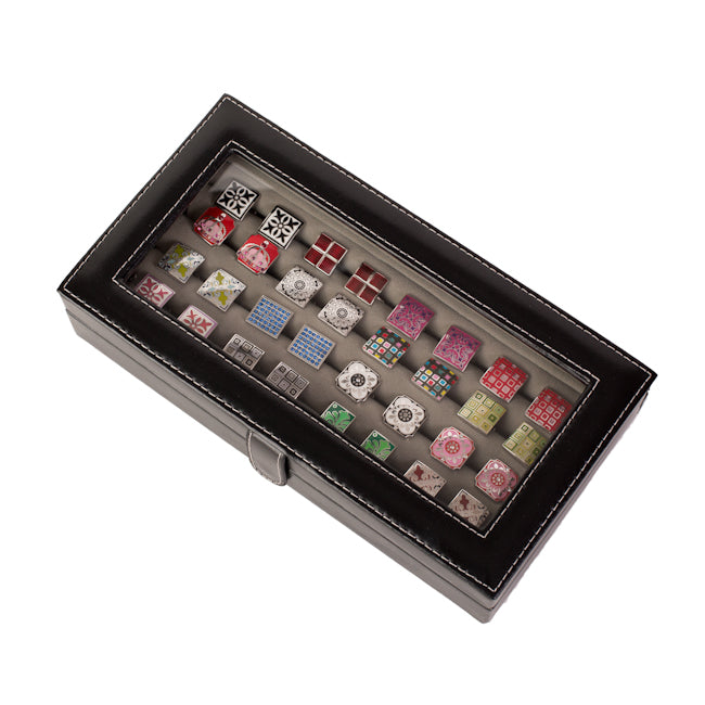 Twenty-pair Cufflinks Box Storage Case Black Leather