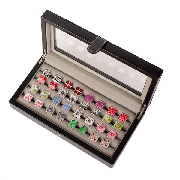 Twenty-pair Cufflinks Box Storage Case Black Leather