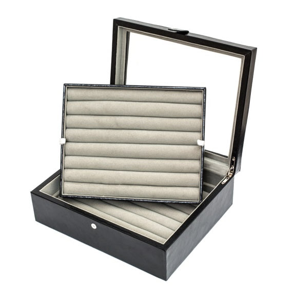Seventy-two Pair Cufflinks Storage Case Black Oak Wood