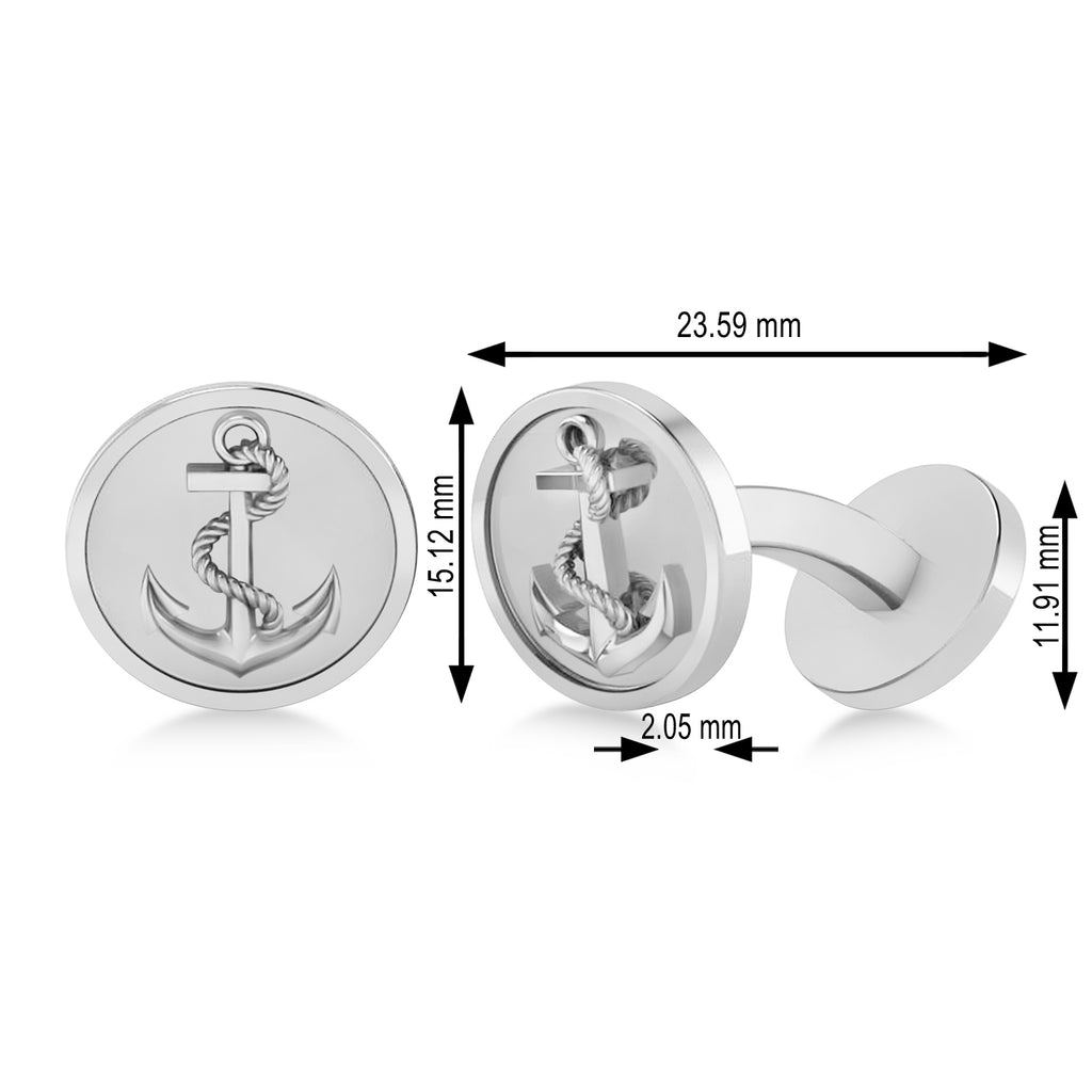 Men's Nautical Anchor Cufflinks 14k White Gold
