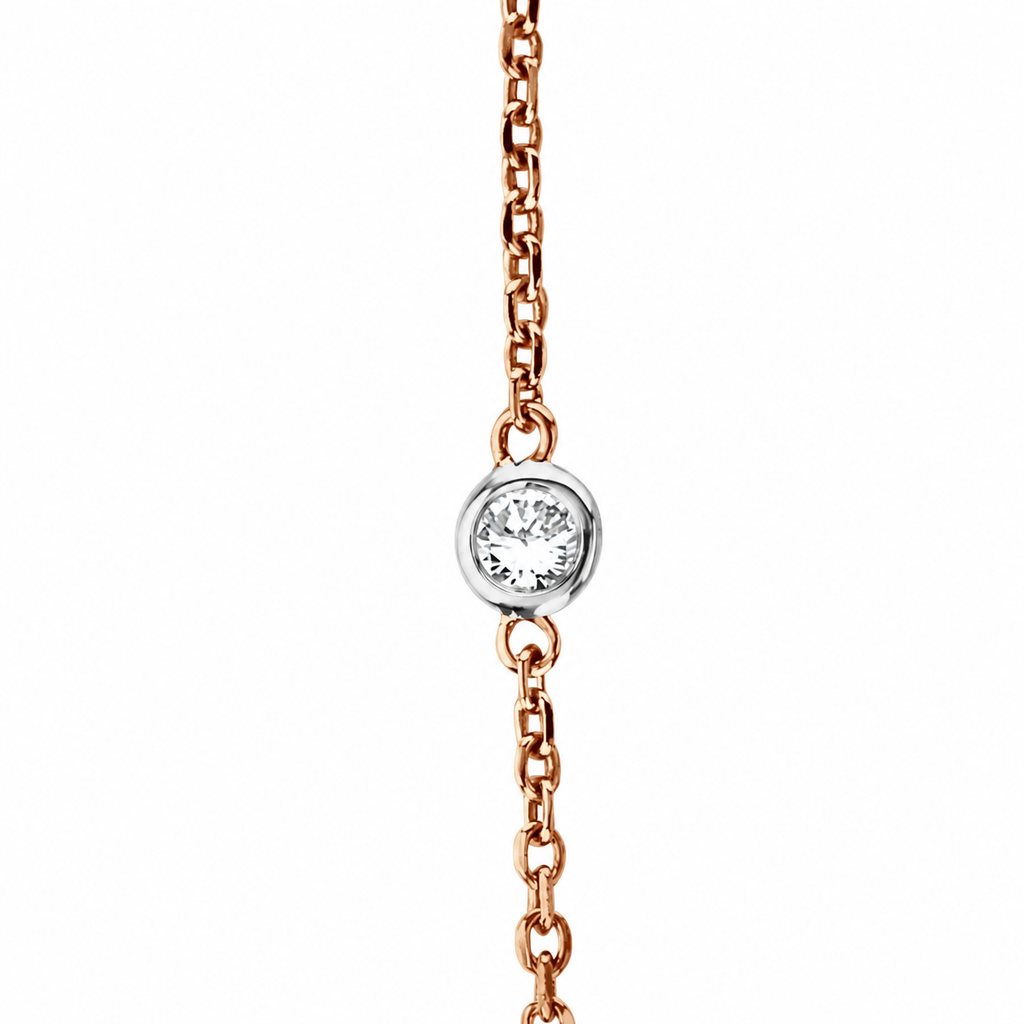 Lab Diamonds By The Yard Station Necklace 14k Rose Gold Chain with White Gold Bezels (1.00ctw)