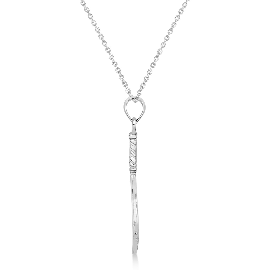 Tennis Racket Charm Pendant Necklace 14K White Gold