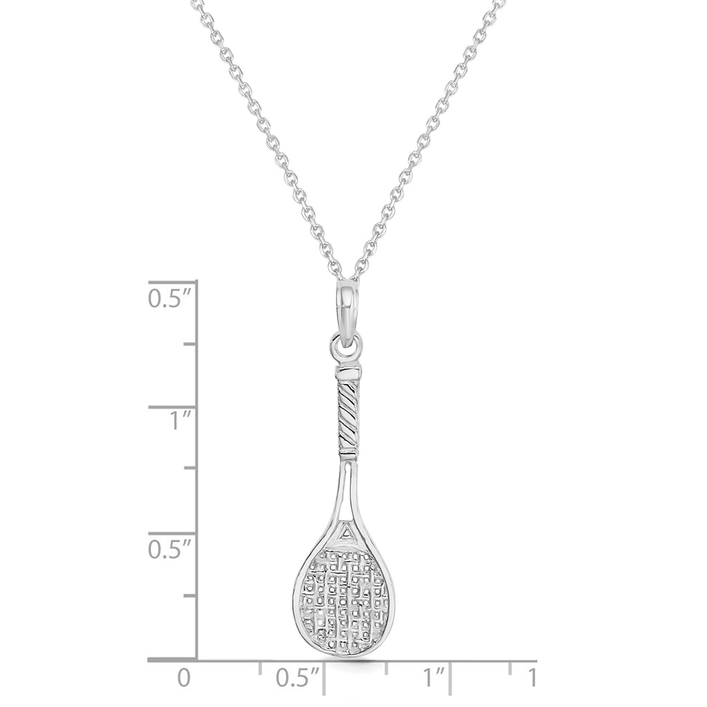 Tennis Racket Charm Pendant Necklace 14K White Gold