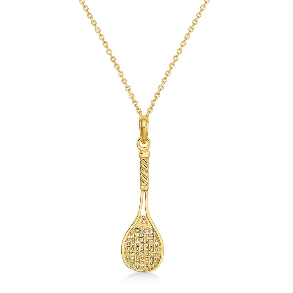 Tennis Racket Charm Pendant Necklace 14K Yellow Gold