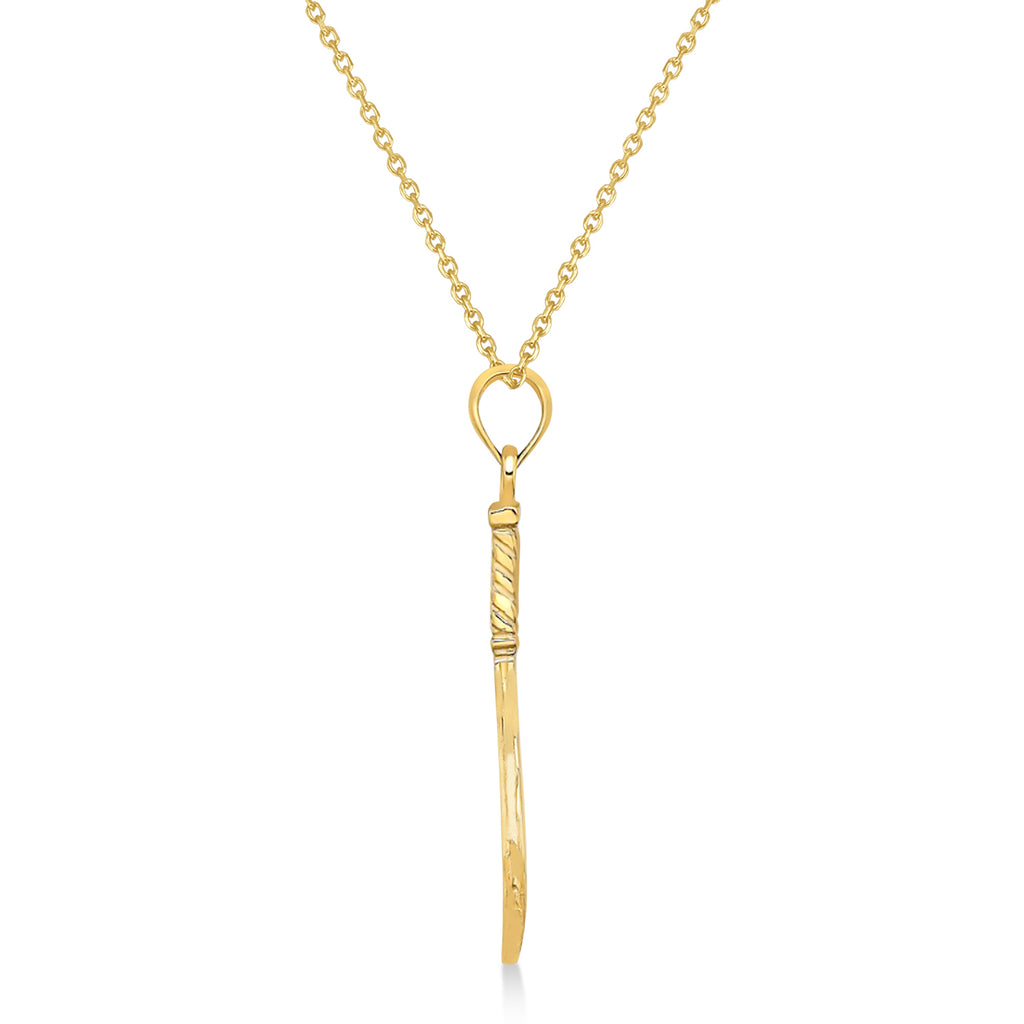 Tennis Racket Charm Pendant Necklace 14K Yellow Gold