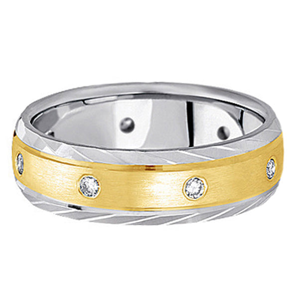 Men's Burnish-Set Diamond Wedding Band in Two Tone 14k Gold (0.4 ctw)