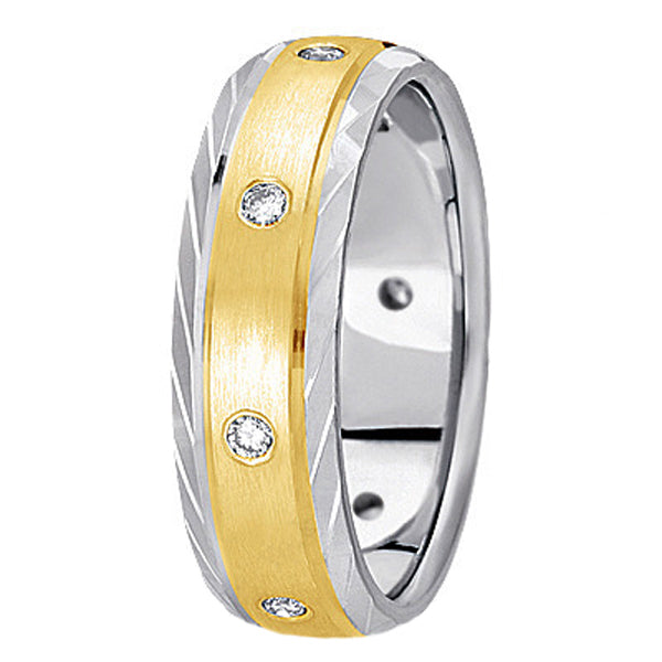 Men's Burnish-Set Diamond Wedding Band in Two Tone 14k Gold (0.4 ctw)