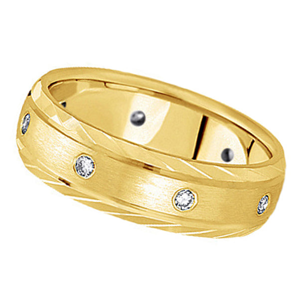 Men's Burnish-Set Diamond Wedding Band in 14k Yellow Gold (0.4 ctw)
