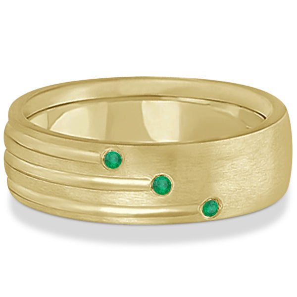Mens Shooting Star Emerald Wedding Ring Band 14k Yellow Gold (0.15ct)