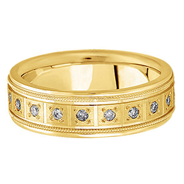 Pave-Set Diamond Wedding Band in 14k Yellow Gold for Men (0.40 ctw)