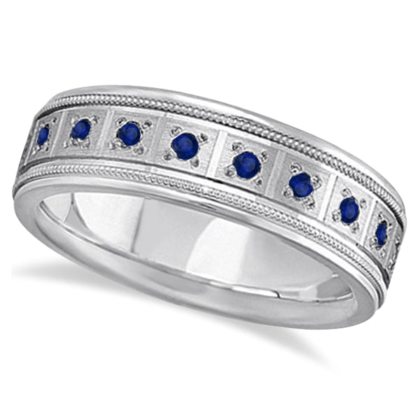 Blue Sapphire Ring for Men Wedding Band Palladium (0.80ct)