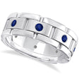 Men's Blue Sapphire Wedding Ring Wide Band 14k White Gold (0.80ct)