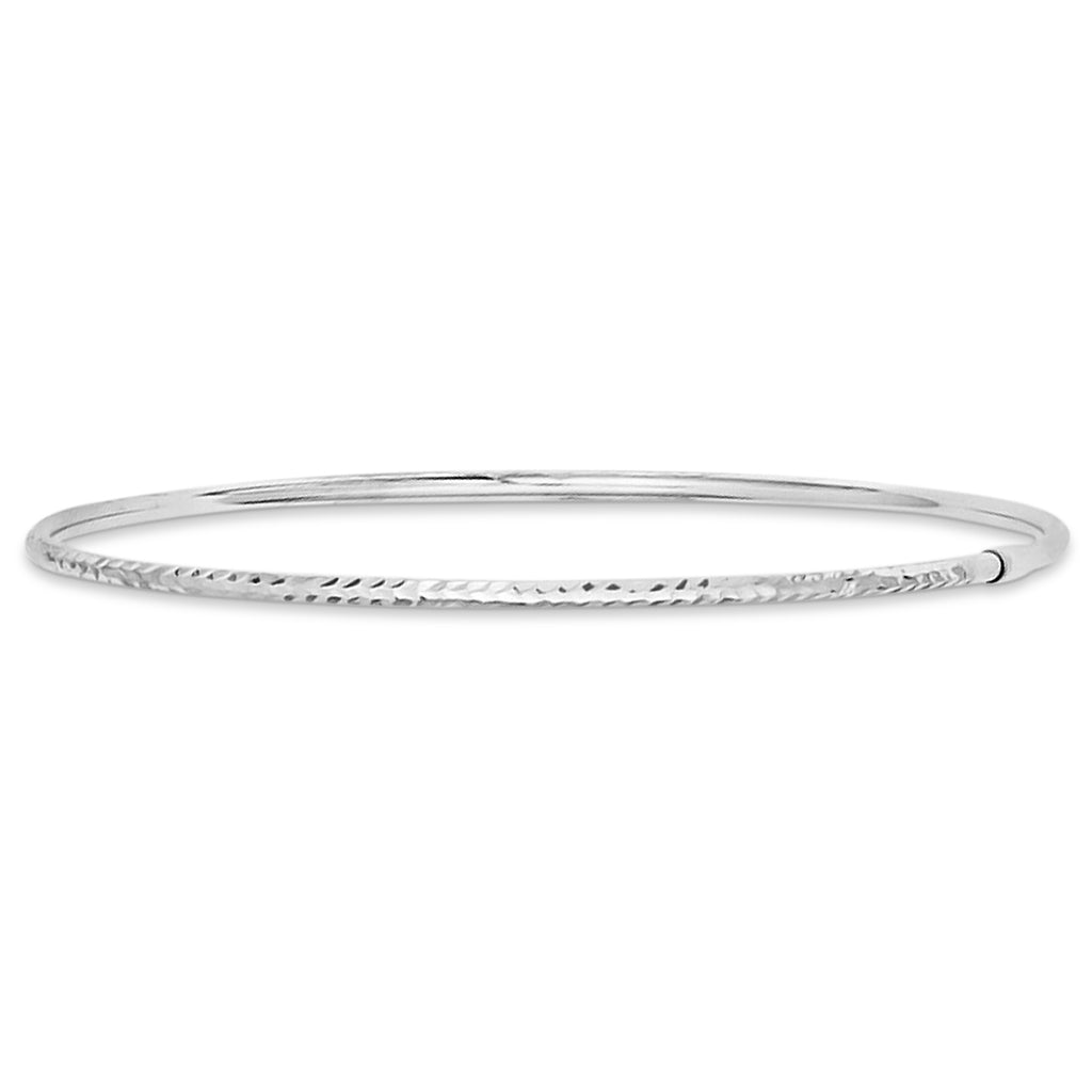 Diamond-Cut Slip On Stackable Bangle Bracelet 14k White Gold