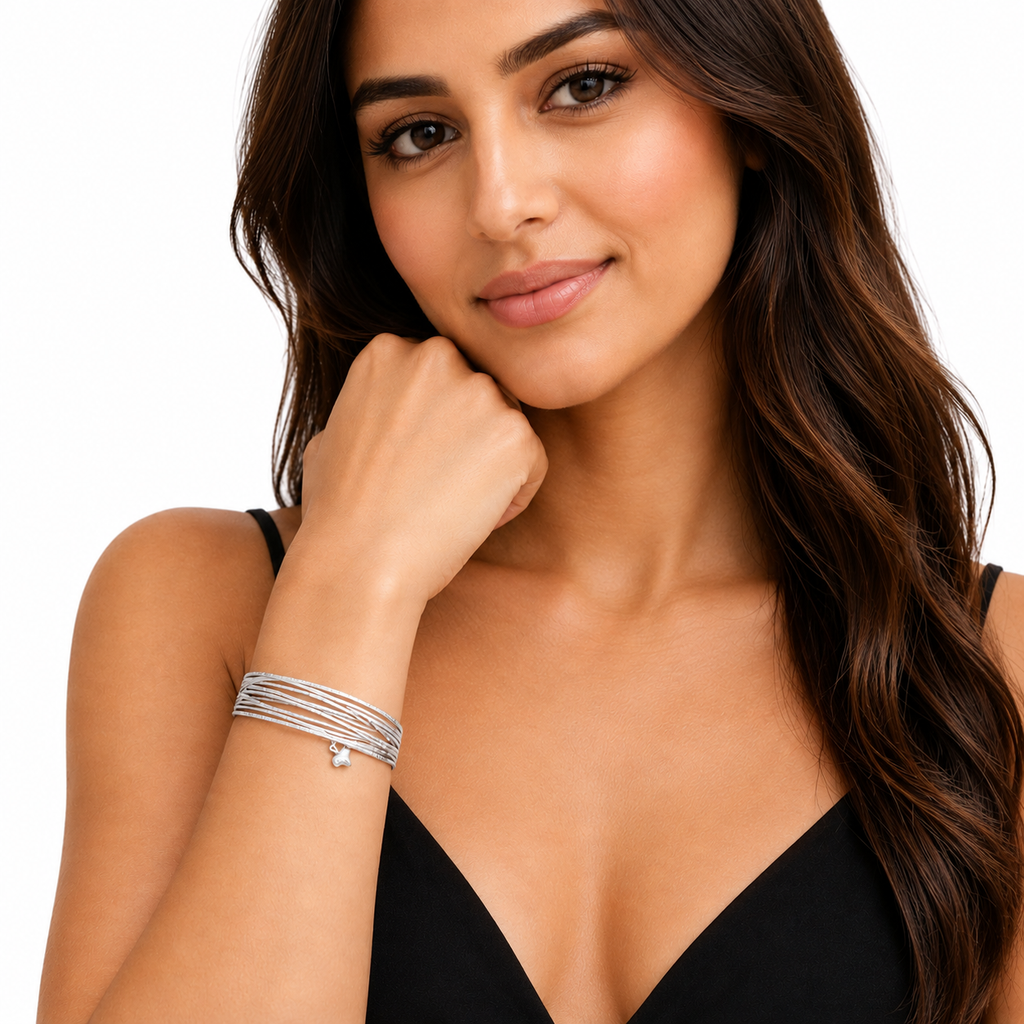 Diamond-Cut Slip-On Seven Bangle Bracelets 14k White Gold