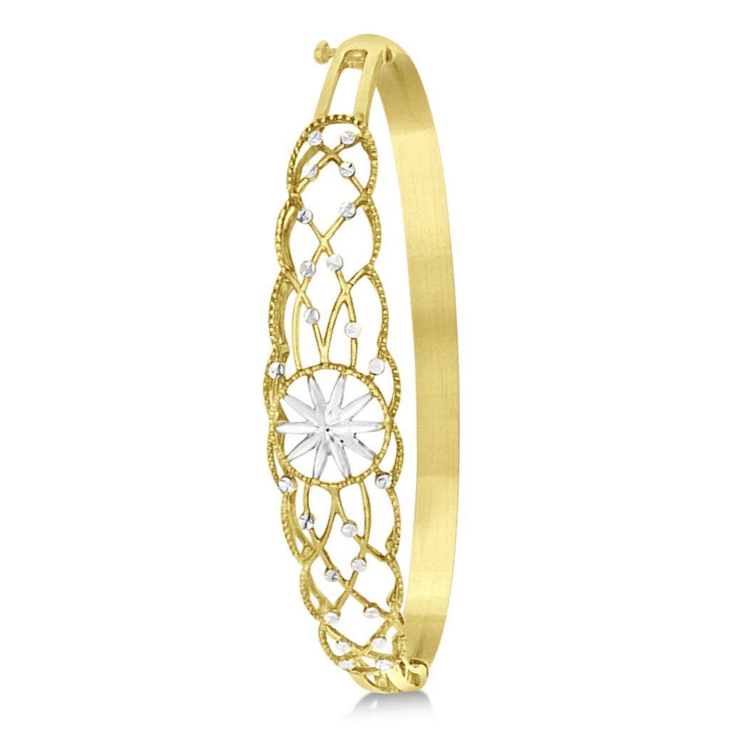 Diamond-Cut Starburst Bangle Bracelet 14k Two Tone Gold