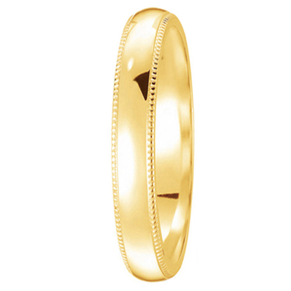 Milgrain Dome Comfort-Fit Thin Wedding Ring Band 18 Yellow Gold (2mm)