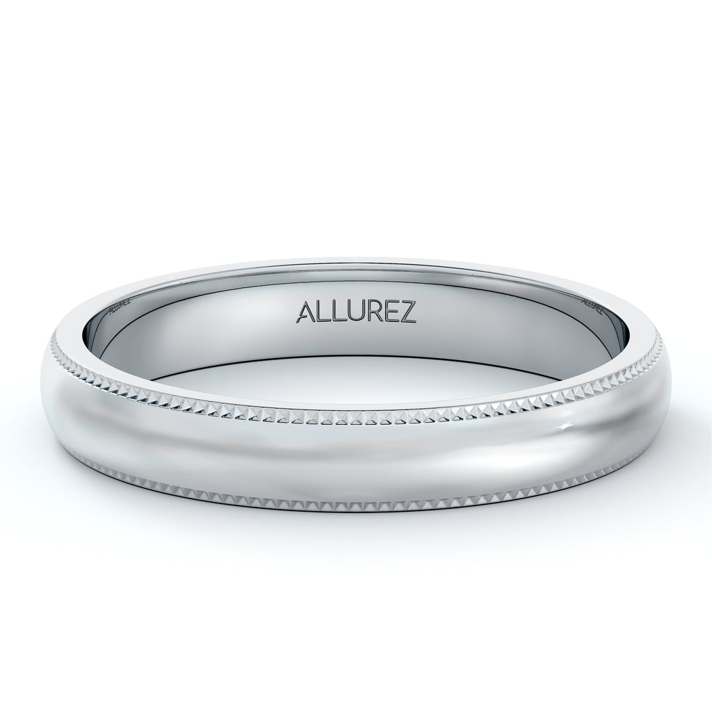 Milgrain Dome Comfort-Fit Thin Wedding Ring Band 14k White Gold (3mm)