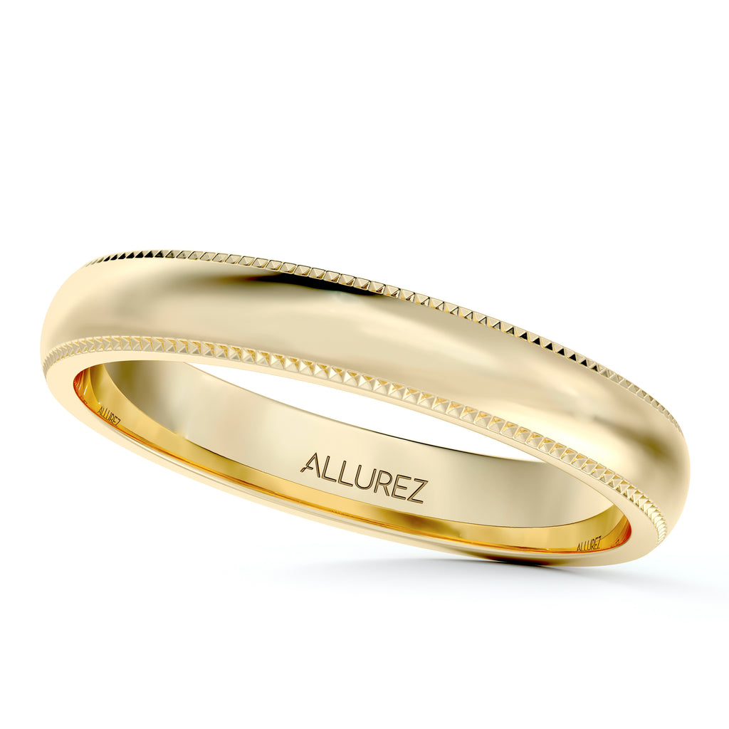 Milgrain Dome Comfort-Fit Thin Wedding Ring Band 18 Yellow Gold (3mm)