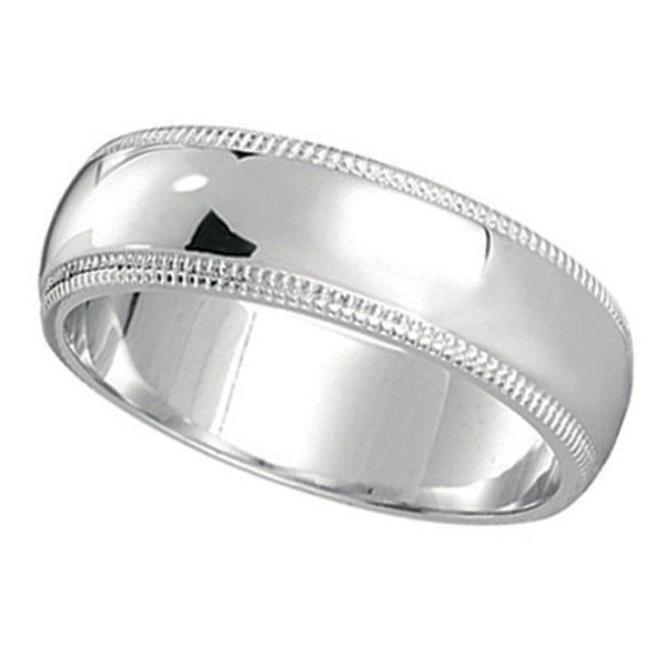 Men's Wedding Band Dome Comfort-Fit Miligrain 14k White Gold (5 mm)