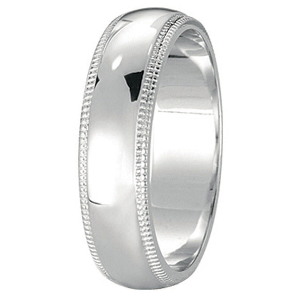Men's Wedding Band Dome Comfort-Fit Miligrain 14k White Gold (5 mm)