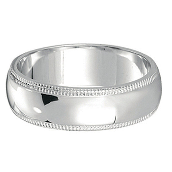 Men's Wedding Band Dome Comfort-Fit Milgrain 18k White Gold (5 mm)