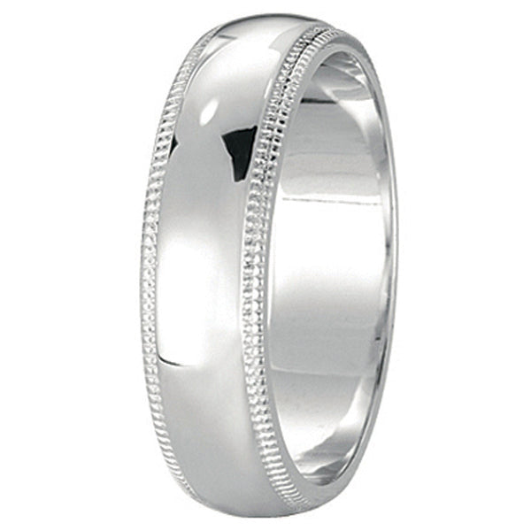 Men's Wedding Band Dome Comfort-Fit Milgrain 18k White Gold (5 mm)