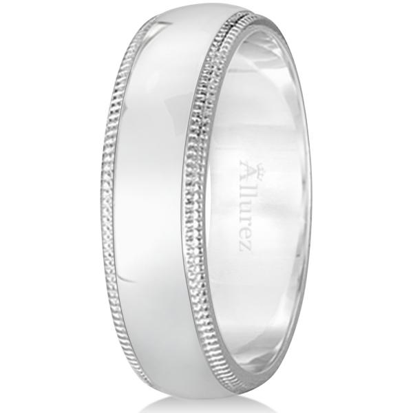 Men's Wedding Band Dome Comfort-Fit Milgrain 18k White Gold (6 mm)