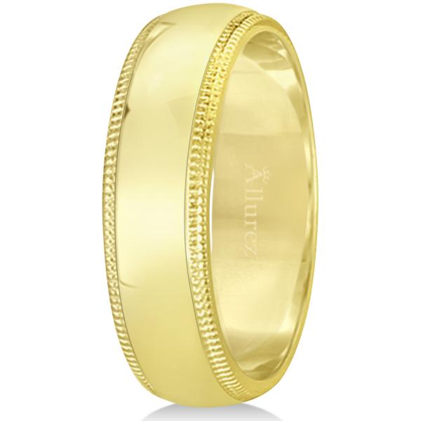 Men's Wedding Band Dome Comfort-Fit Milgrain 18k Yellow Gold (6 mm)